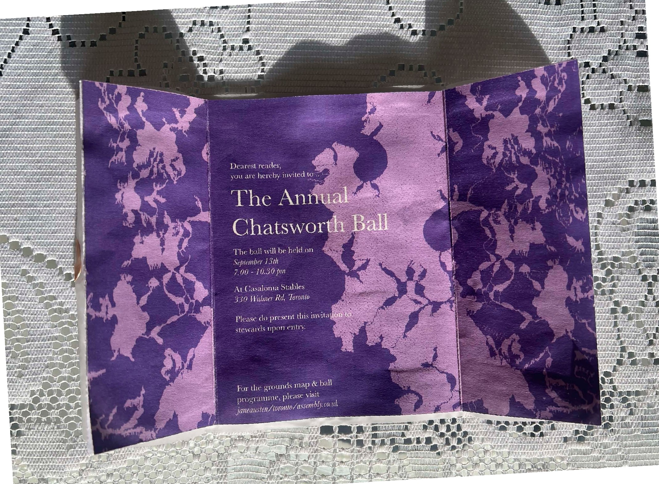 Annual Chatsworth Ball invitation